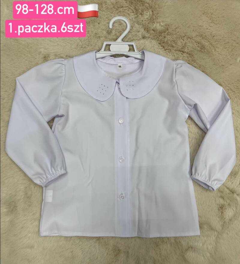 Koszule dziewczęca Roz 98-128, 1 kolor Paczka 6 szt